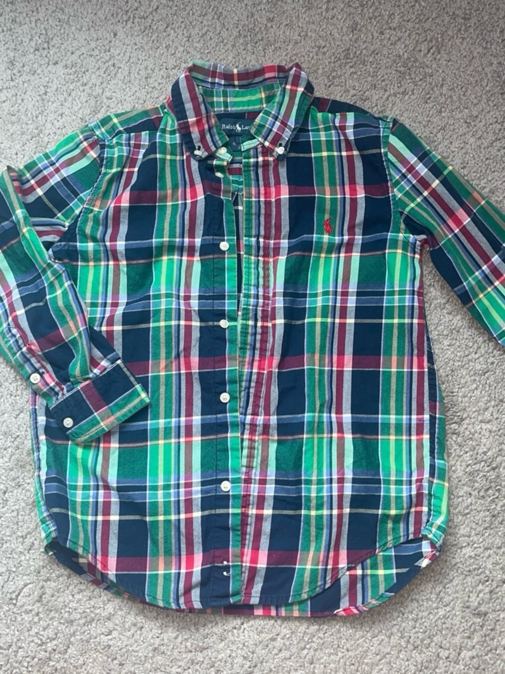 Ralph Lauren Boys Green, Navy & Red Plaid Button-Down Shirt